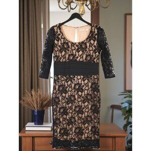 Eva Mendes Black Lace Sheath Dress 4P – Nude Lining, 3/4 Sleeves